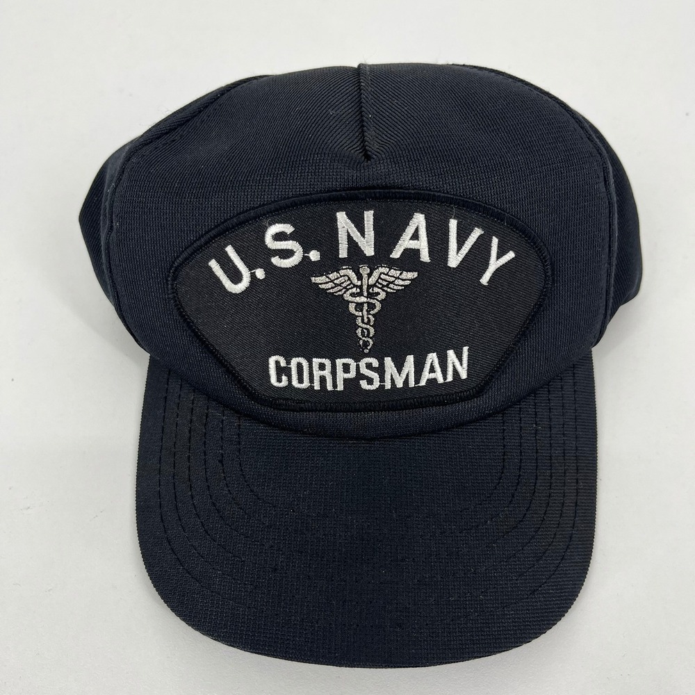 US Navy Corpsman Snapback Hat‎ Black Mesh Back Medical Caduceus HMC Honors USA